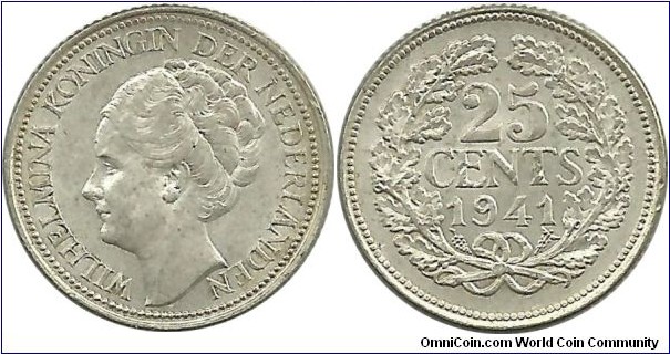 Nederland 25 Cents 1941 Ag