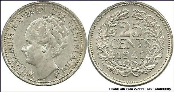 Nederland 25 Cents 1941 Ag