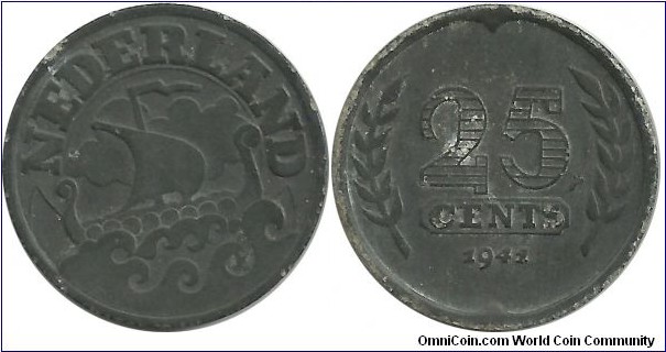 Nederland 25 Cents 1941 Zn