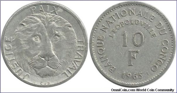 Congo 10 Francs 1965
