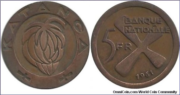 Katanga 5 Francs 1961