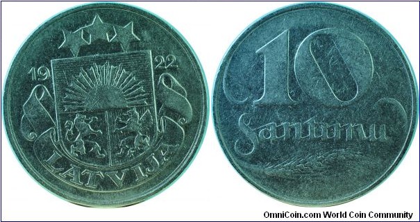 Latvia10Santimu-km4-1922