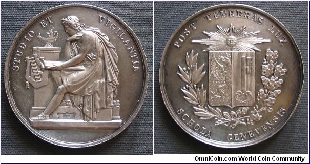 1850 o.j. Schola Genevensis Medal.  Silver 40MM
