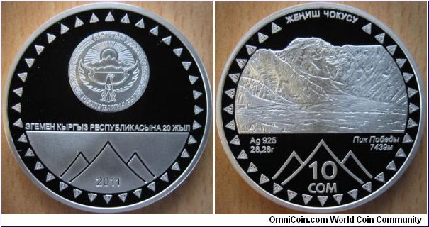 10 Som - Pobeda Peak - 28.28 g Ag .925 Proof - mintage 3,000