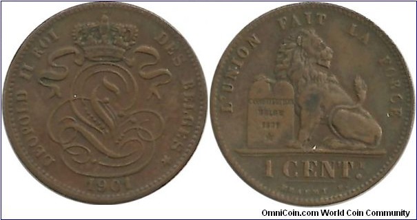 Belgium 1 Centime 1901 - French Legend