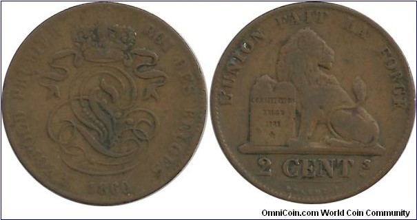 Belgium 2 Centimes 1860