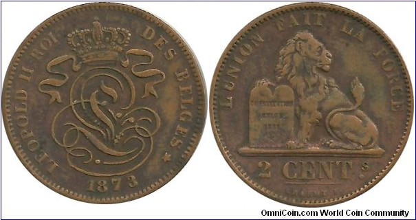 Belgium 2 Centimes 1873 - French Legend