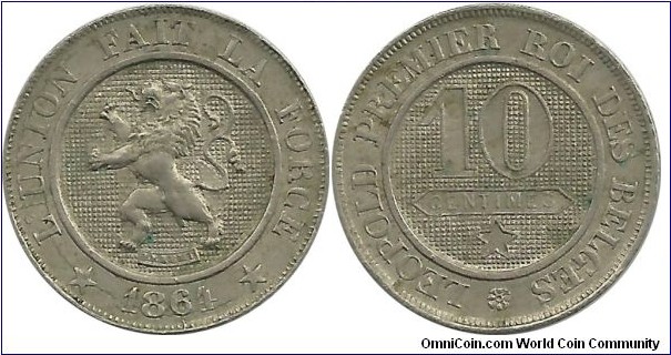Belgium 10 Centimes 1864