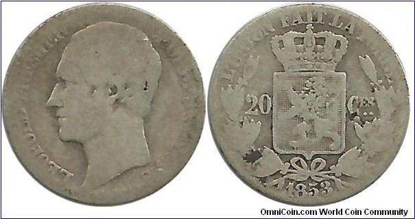 Belgium 20 Centimes 1853