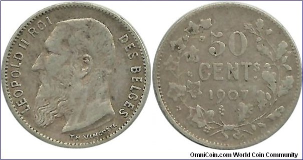 Belgium 50 Centimes 1907 - French Legend