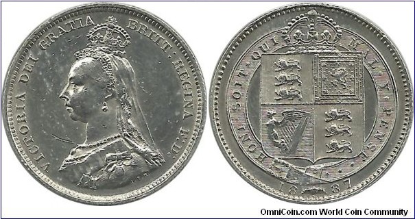 Great Britain 1 Shilling 1887 (Cleaned coin)