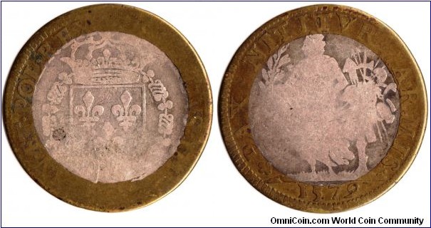 Bi-metallic jeton minted in 1579 during the reign of Henri III of France. Silver centre with yellow copper outer. One of the earliest european bi-metallics i've come across.