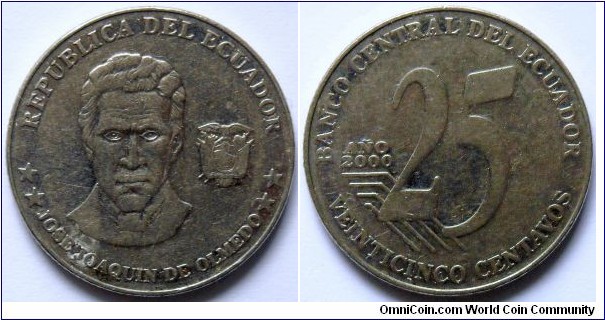 25 centavos.
2000, Jose Joaquin de Olmedo (1780-1847)