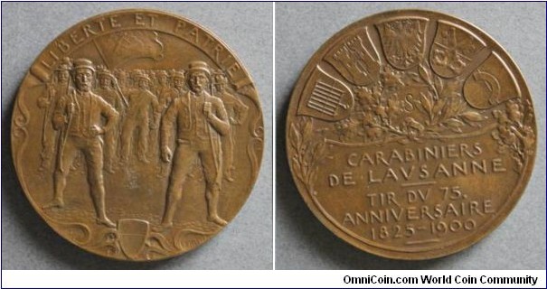 Swiss Vaud Lausanne Carabiniers de Lausanne Medal by Hans Frei/Ferdinard Hodler. Bronze 50MM
