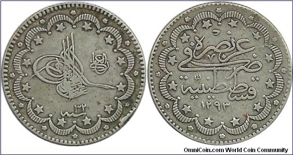 Ottoman 10 Kurus AH1293-32 (1908) - Sultan Abdulhamid II
