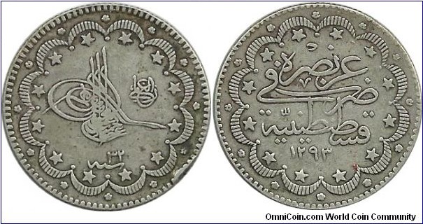 Ottoman 10 Kurus AH1293-32 (1908) - Sultan Abdulhamid II