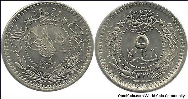 Ottoman 5 Para 1327-4
(1913)