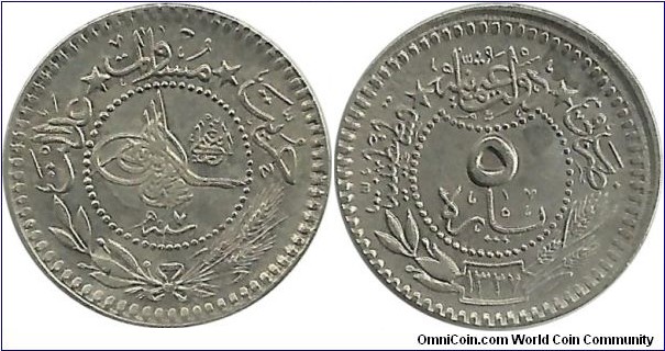 Ottoman 5 Para 1327-7
(1916)