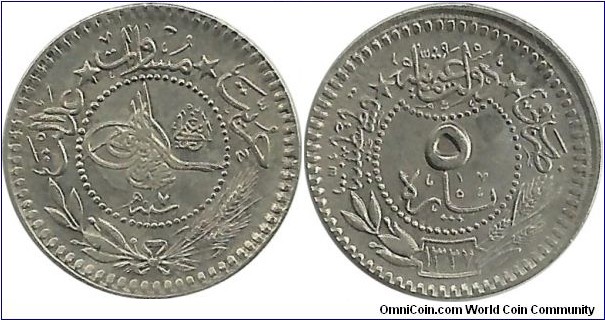 Ottoman 5 Para 1327-7
(1916)