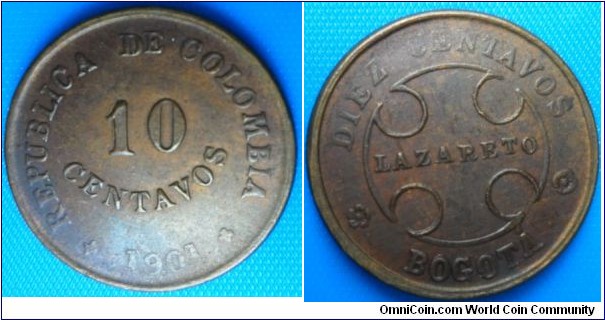 Colombia 10 centavos 1901- Lazareto-Bogota- For Sale-CAT 111- 267-116
$ 70
JOPRGE