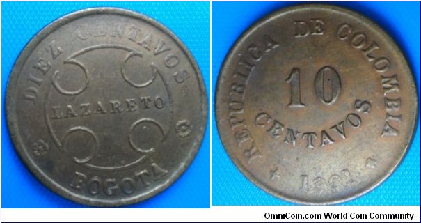 Colombia 10 centavos 1901-Lazareto For Sale-CAT 265 $ 90. Inquire for the coin you are intereste. Many in stock , no listed.contact atticdepot@hotmail.com 