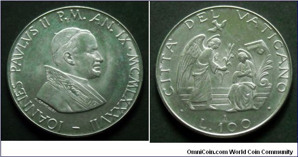 100 lire.
1987, Pontif. Ioannes Paulus II.