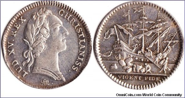 silver jeton issued for Bayonne Chambre de Commerce circa 1735.