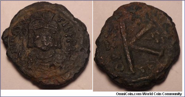 half follis of Maurice Tiberius. Minted at Constantinople between A.D. 582-602