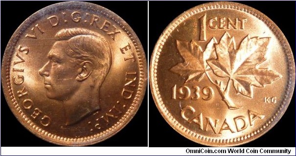 Canada 1 Cent 1939 ICCS MS-64 Red