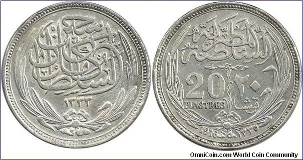Egypt 20 Piastres 1916