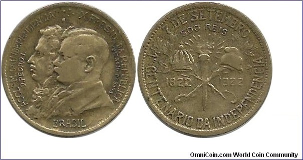 Brasil 500 Reis 1822-1922 (1st Centennary of Independence)