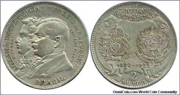 Brasil 2000 Reis 1822-1922 (1st Centennary of Independence)