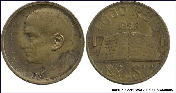 Brasil 1000 Reis 1938CB (Jose de Anchieta,priest)