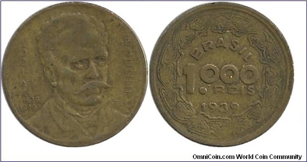 Brasil 1000 Reis 1939
(Tobias Barreto de Menezes-philosopher,poet)