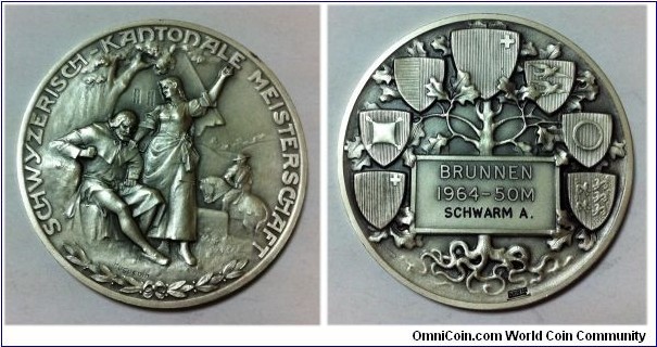 Swiss Buunnen Schwyzerische Kant Meisterschaft Medal. Silver 50MM
