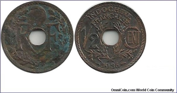 IndochinaFr ½ Cent 1936