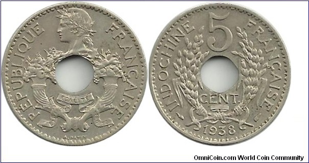 IndochinaFr 5 Cents 1938