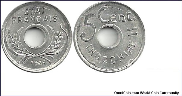 IndochinaFr 5 Cent 1943