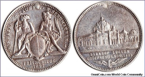 silver medal issued for thew opening of the Train Station at Lucern, Switzerland in 1898