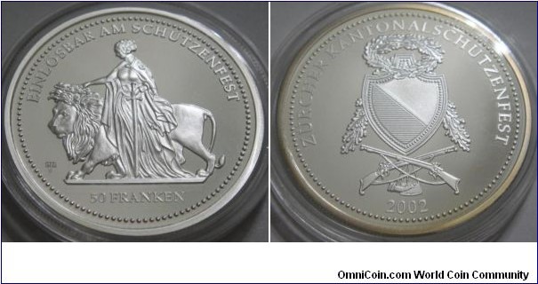 Swiss 50 Francs Zurich Shooting Thaler. Silver/Proof