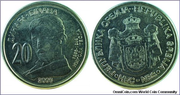 Serbia20Dinara-Nikola Tesla-km42-2006