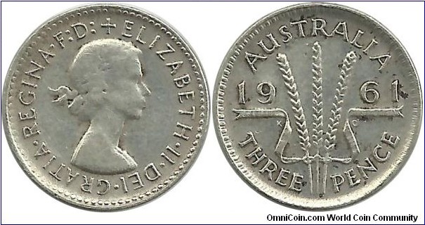 Australia 3 Pence 1961