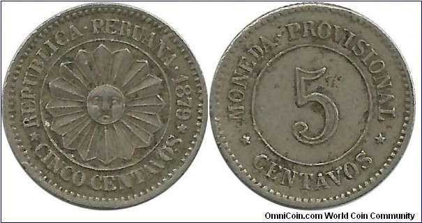 Peru-Provisional 5 Centavos 1879