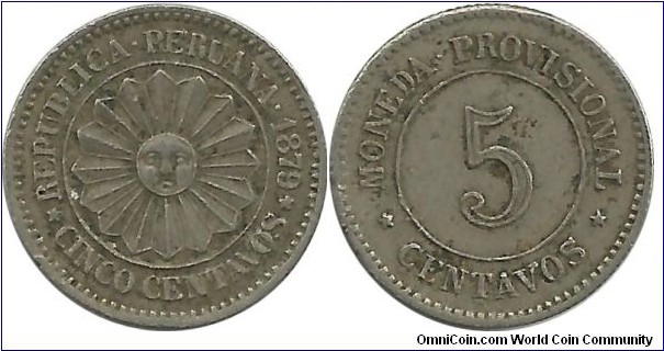 Peru-Provisional 5 Centavos 1879
