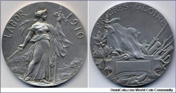 France Guerre Franco Allemande 1870/1 Labor Medal. Silver plated Bronze 50MM/50gm.
