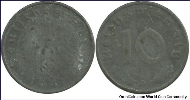 Germany-Nazi 10 Reichspfennig 1941D