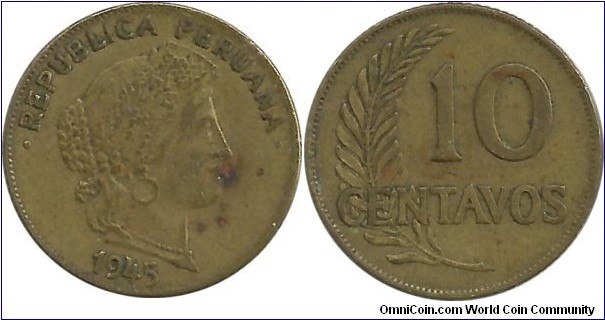 Peru 10 Centavos 1945