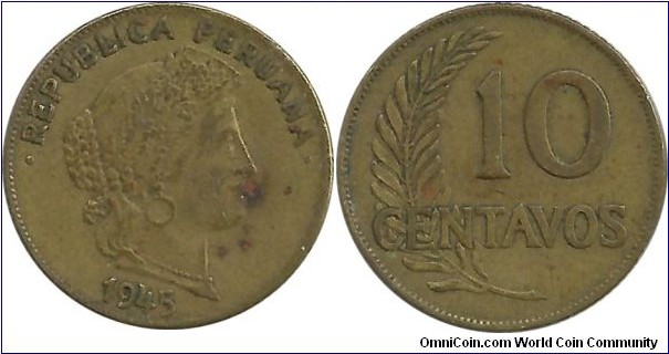 Peru 10 Centavos 1945