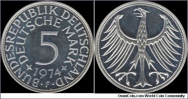 Germany 5 Mark 1974-F Proof