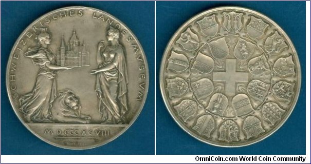1898 Swiss Schweizer Landesmuseum Zurich Medal. Silver 58MM./80gm
